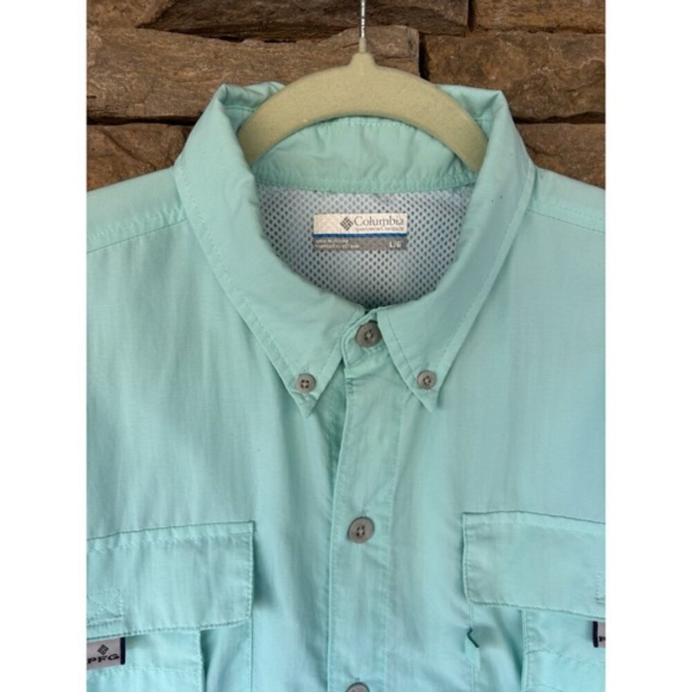 Columbia PFG Shirt Men's Large Turquoise Short Sleeve